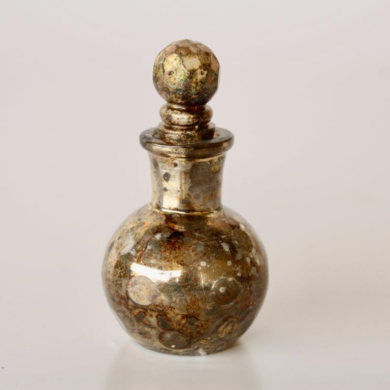 Extra Small Silver Gold Glass Perfume Bottle